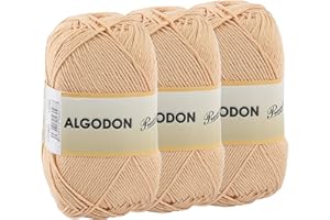 ETREXONLINE Lot de 3 pelotes de fil de coton 100 % coton parfait pour tricoter ou crocheter Couleur chair 100 g 220 m