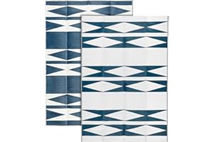 Relsy Outdoor Rug Waterproof Reversible Extra Large 180 x 270 cm Garden Rug, Royal Blue & White Diamond Area Rugs For Garden Outdoor Patio Rug, Camping Mat, Deck, Backyard, Picnic