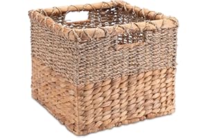 Decorasian Panier de rangement tressé en jacinthe d'eau - Jonc de mer rectangulaire - Panier d'étagère carré - M = 30 cm - Naturel