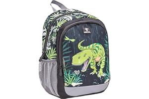 Belmil Kindergartenrucksack mit Brustgurt und Namensschild für 3-6 Jährige/Mädchen / 12 L/Krippenrucksack Kindergartentasche Kindertasche/Dinosaurier/Schwarz (305-4/A Dinosaurs)