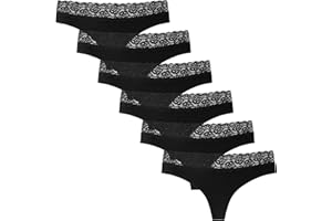 INNERSY String Tanga Damen Spitze Sexy Unterwäsche Frauen Hipster Unterhosen Baumwolle 6er Pack