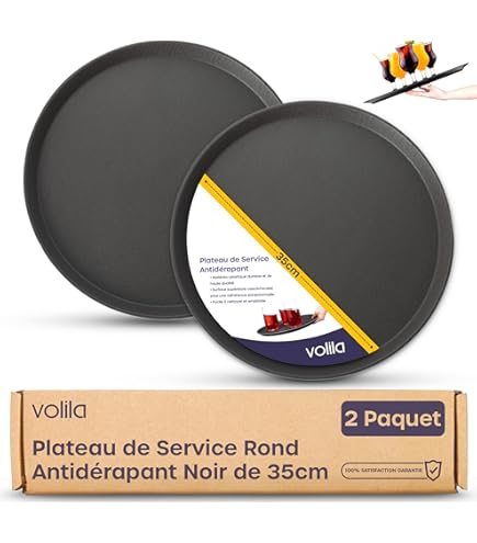 Forgast Plateau De Service Rectangulaire 56x41cm | Plastique Avec Surface En Caoutchouc Antidérapante | Décoratif Et Parfait Pour Les Serveurs | Marron Et Vert