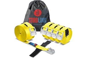 Cinchas de Amarre con Hebilla Rapida 2m 25mm 250kg y Sistema para Atar | Juego de 6 | para Sujeción en el Portabicicletas, Barras o Baca Techo Coche, Remolque Bicicleta, Equipaje Sturdlink
