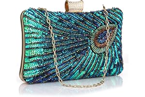 Gelory Peacock Clutch Bags for Women, Vintage Sequin Handbag Gifts Catching Purse Ladies Bags Jade Crystal Evening Bag