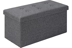‎WOLTU WOLTU Sitzhocker mit Stauraum Sitzbank Faltbar Truhen Aufbewahrungsbox, Deckel Abnehmbar, Gepolsterte Sitzfläche aus Leinen, 76x37,5x38 cm, Grau