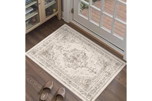 HUGEAR Beige Tapis Interieur Entree Lavable en Machine Tapis Entree Grand Petit Tapis 60x90cm Doux Vintage Descente de Lit AntidéRapant Decoration Chambrel Mangered