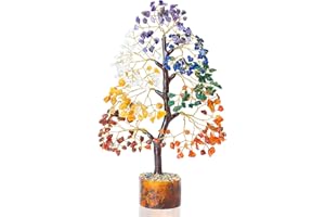ZAICUS Seven Chakra Tree Crystal Tree of Life Stone Tree Fortune Feng Shui Tree Bonsai Money Tree 7 Chakra Tree For Good Luck, Wealth & Prosperity Stones Home Decorations Golden Wire 10-12 Inch