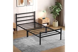Yornoli Single Bed Frames with Headboard 3ft Black Metal Small Single Bed Frame with Storage for Adult Teenagers Heavy Duty Non-Slip with Steel Slats No Box Spring Needed