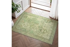 BEIMO Tapis Entrée Intérieur, Tapis de Porte Lavable, Tapis Salon Vintage, Tapis Chambre, Tapis Cuisine Dessous Antidérapant, Vert, 60x90cm