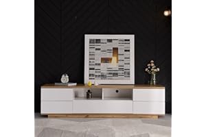 Azkoeesy Mueble de TV de 180 cm en grano de madera con 5 puertas y 2 estantes, gran espacio de almacenamiento, armario para TV, armario bajo para sala de estar