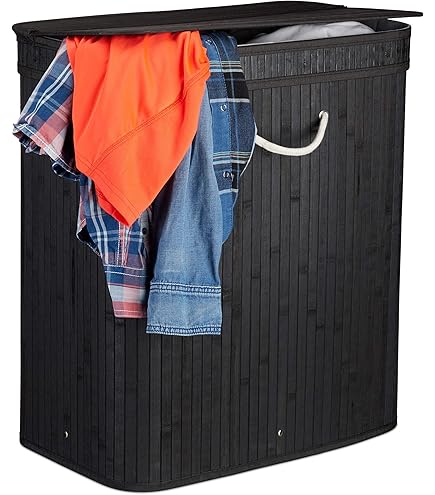 Relaxdays wasmand met deksel, ronde wasverzamelaar met klapdeksel, 65 L, vouwbaar, rond, 40 cm, in het zwart