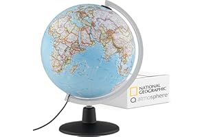 Q atmosphere® National Geographic NATGEO Classic Leuchtglobus - 30 cm Globus mit politisch-physischer Kartografie in deutscher Sprache, beleuchtet und mit drehbaren Kunststofffuß