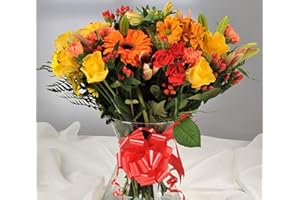 Homeland Florists Autumnal Orange & Yellow Fresh Flower Bouquet with Handwritten Card - Fresh Flowers Bouquet Delivery Next Day
