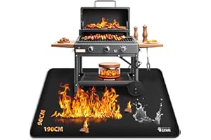 ZJTAPE Base ignífuga para barbacoa - 190 x 90 cm, plegable, protección del suelo, fibra de vidrio de silicona, resistente al agua, para barbacoas, suelo, chimenea, césped y camping