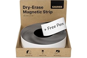 GAUDER Dry Erase Magnetic Tape | Magnetic Strips | Magnetic Labels | Magnetic Tape (25 mm x 5 m)