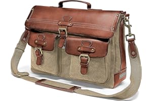 DRAKENSBERG Vintage Umhängetasche 'Milo' - Aktentasche aus Canvas und Leder für Herren mit Laptop-Fach, 15L - Khaki-Beige, DR00101