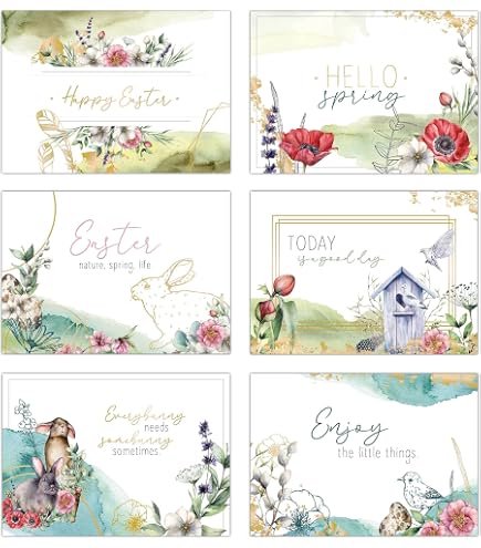 Tenare Kit Biglietti Di Pasqua Per Bambini - 20 Biglietti + 20 Buste + Adesivi E Stencil - Attività Creativa Fai-da-te