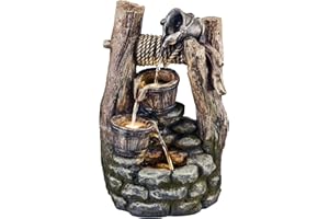 SERENITY WATER FEATURES Serenity Cascading Buckets Wishing Well Water Feature, Light up LED, Self Contained & Weatherproof (Height - 48.5cm)