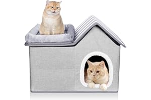 HEVOL Maison pour Chats, Niche pour Chat Exterieur avec Coussin et Plate-Forme Lavables, Niche pour Chien Interieur pour Chatons et Mittlere Haustiere