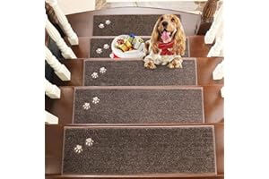 BEQHAUSE Stair Treads, 15 pcs Non Slip Stair Treads, 22x70 cm Stairs Carpet Tread Washable Machine for Kids Elders and Pets 100% Polyester, Brown
