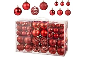 Chumix 100pz Palline di Natale Infrangibili Con Gancio Palle di Natale Diametro 3/4/6 cm, con Traforo/Opaco/Lucido/Glitter, Palle Natalizie per Natale, Feste, Matrimoni, Decorazione Albero di Natale