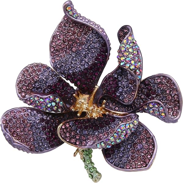 Broche Cristal Autrichien En Forme De Poire - Bouquet De Fleurs Violet - Ton Argenté