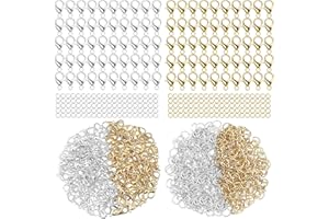 LYHURK 200 Pezzi Chiusure Per Braccialetti, 400 Pezzi Di Anelli Divisi, Gancetti Per Collane Chiusura Ganci Per Braccialetti Fai Da Te Bigiotteria Per La Creazione Di Gioielli, Bracciali (Oro Argento)