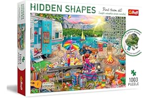 Trefl, Wycieczka kamperem, Puzzle Hidden Shapes, 1000 + 3 Elementów, Znajdź Puzzle Ukryte Kształty, Nietypowe Puzzle, Lato, Zwierzęta, Kreatywna Rozrywka, Zabawa dla Dorosłych i Dzieci od 12 lat