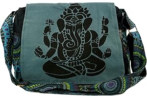 Guru-Shop Bolso de Hombro, Bolso Hippie, Goa Bolsillo Ganesha - Verde, Unisex - Adultos, Algodón, 23x28x12 cm, Bolsas de Hombro