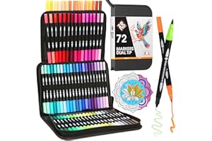 ZENO 72 Feutres Coloriage Adulte - Feutre Double Pointe Fine & Pinceau - Dessin, Croquis, Coloriage, Manga, Mandala, Feutre Aquarelle avec Malette - Sans Trace, Crayon Feutre Coloriage Adulte