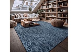 Paco Home Alfombra Exterior Interior Balcón Terraza Alfombra Cocina Monocolor Jaspeado, tamaño:140x200 cm, Color:Azul