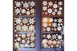 DAZAKA Natale Fiocchi di Neve Vetrofanie Bianco, Natale Adesivi, 155 PZ Adesivi Decorazione Natale Finestre, Fiocco di Neve Sticker Statici PVC, DIY Adesivi Vetro Natale per Natale Decorazioni Casa