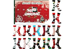 Belloxis 2025 Advent Calendar Box 24 Days of Christmas Patterns Warm Cotton Unisex Socks