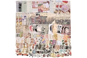 Draupnir 200 Pezzi Adesivi Decorativi Scrapbooking, 120 Vintage Vecchi Giornali Craft Paper e 80 Washi Stickers per fai-da-te Bullet Journal Accessori Diario Album Calendario - Vintage