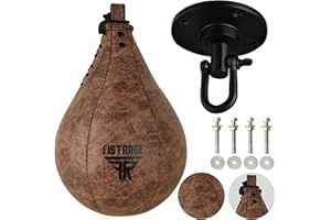 FISTRAGE FR FISTRAGE Speed Bag Boxing Ball Leather MMA Muay Thai Training Punching Dodge Striking Kit with Free Hanging Swivel Workout Speedball Kicking Platform Equipment