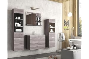 MINIO go for it - Set di mobili da bagno da 4 pezzi Marit I, pensile medio e grande con illuminazione a LED, specchio con mensola, mobile con lavabo - Bodega Kiefer