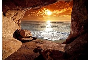 decomonkey Fototapete Meer Strand 350x256 cm Tapete Fototapeten Vlies Tapeten Vliestapete Wandtapete moderne Wand Schlafzimmer Wohnzimmer Sonnenuntergang Landschaft