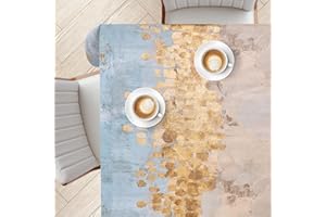 KP HOME Wipe Clean Tablecloth Rectangular 78.7"x 55.1" (200x140cm) - Plastic Table Cloth Wipe Clean, Rectangle Outdoor PVC Oil Cloth Table Cover Waterproof - Horizon Glow Charm with a Gold Shimmer