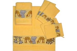 Dyckhoff Kinder Frottier 6-TLG Handtuch-Set AFFE, 2 Handtücher 50x100cm, 2 Gästetücher 30x50cm, 2 Waschhandschuhe 16x21cm, 100% Baumwolle, Oeko-Tex Standard 100, Gelb