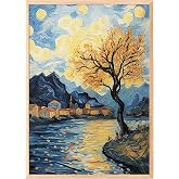 Zestia Ahşap &Ccedil;er&ccedil;eveli Tablo, Van Gogh Yıldızlı Gece K&ouml;pr&uuml; Yorumu, Salon Dekoru Poster No: 108452 21 x 30