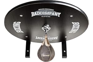 ‎BAD COMPANY Supreme Speedball Plattform Set inkl. Drehkugellagerung schwarz und Rindsleder Boxbirne med. braun/Boxapparat für die Wandmontage BCA-39