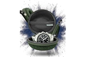 AKIELO Uhrengehäuse – Reise Uhrenbox Reinigungstuch und Geschenkbox – Für Männer und Frauen Armbanduhren und Smart Watch bis 54mm (Waldgrüne Ausgabe)