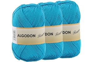 ETREXONLINE Gomitolo Filato 220 Metri di 100% Cotone Perfetto per Maglia e Uncinetto – Colore Turchese 100 gr x 3 Pezzi