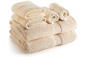 SweetNeedle Juego De Toallas De Uso Diario De 6 Piezas, Crema - 2 Toallas De Baño 70X140 Cm, 2 Toallas De Mano 41X71 Cm, 2 Toallitas 30X30 Cm - 100% Algodón, Pesado Y Absorbente