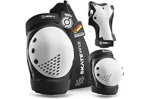 SKATEWIZ Ochraniacze na łyżworolki dla dorosłych – zestaw ochraniaczy dla dorosłych – ochraniacze na kolana, ochraniacze na dłonie – sprzęt ochronny – Smash rozmiar L w kolorze czarno-białym