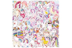 ParPix 50 Stück Einhorn Sticker Mädchen, Groß 6,5cm Sticker Einhorn Geburtstagsdeko,Deko Einhorn Aufkleber, Wasserfeste Aufkleber Einhorns Geburtstag,Einhörner Sticker für Koffer Laptops Wasserflasche