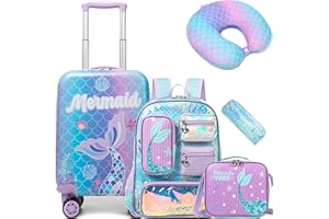 HTgroce Valise Enfant, Bagage à Main pour Enfants Filles, Cabine Enfant Chat, Valise Enfant Roulette avec 4 Roues Valise Cabine
