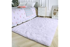 MARATIP Alfombra de pelo largo para salón, dormitorio infantil, gran tamaño, alfombra de pelo largo, alfombra suave y esponjosa para dormitorio (blanco puro, 160 x 230 cm)