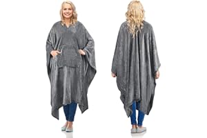 Catalonia Classy Poncho Blanket Comfy Plush Fleece Wearable Blanket for Adult Women Men Kids Throw Wrap Cover Home or Outdoors, 200 x 140 cm Grey