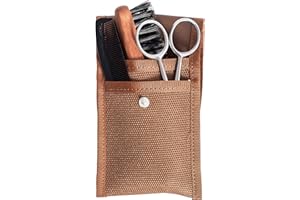 La Maison du Barbier - Set Entretien Barbe et Moustache - Ciseaux + Brosse + Peigne + Étui en Tissu - Fabrication Française